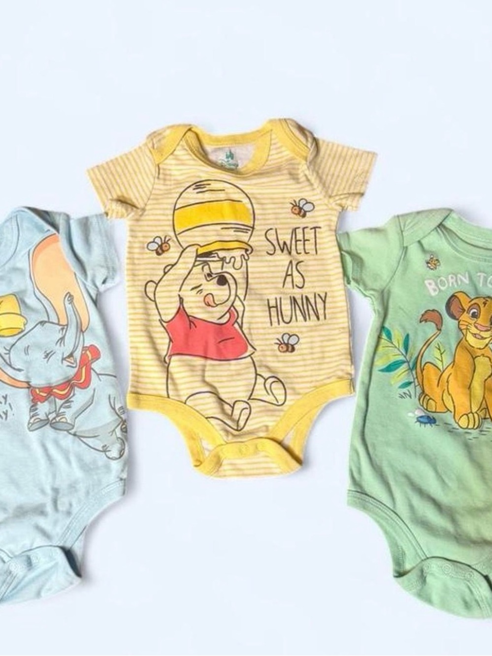 Disney Baby Onsie Bundle of 3 Winnie the Pooh, Lion Kind, Dumbo Unisex
